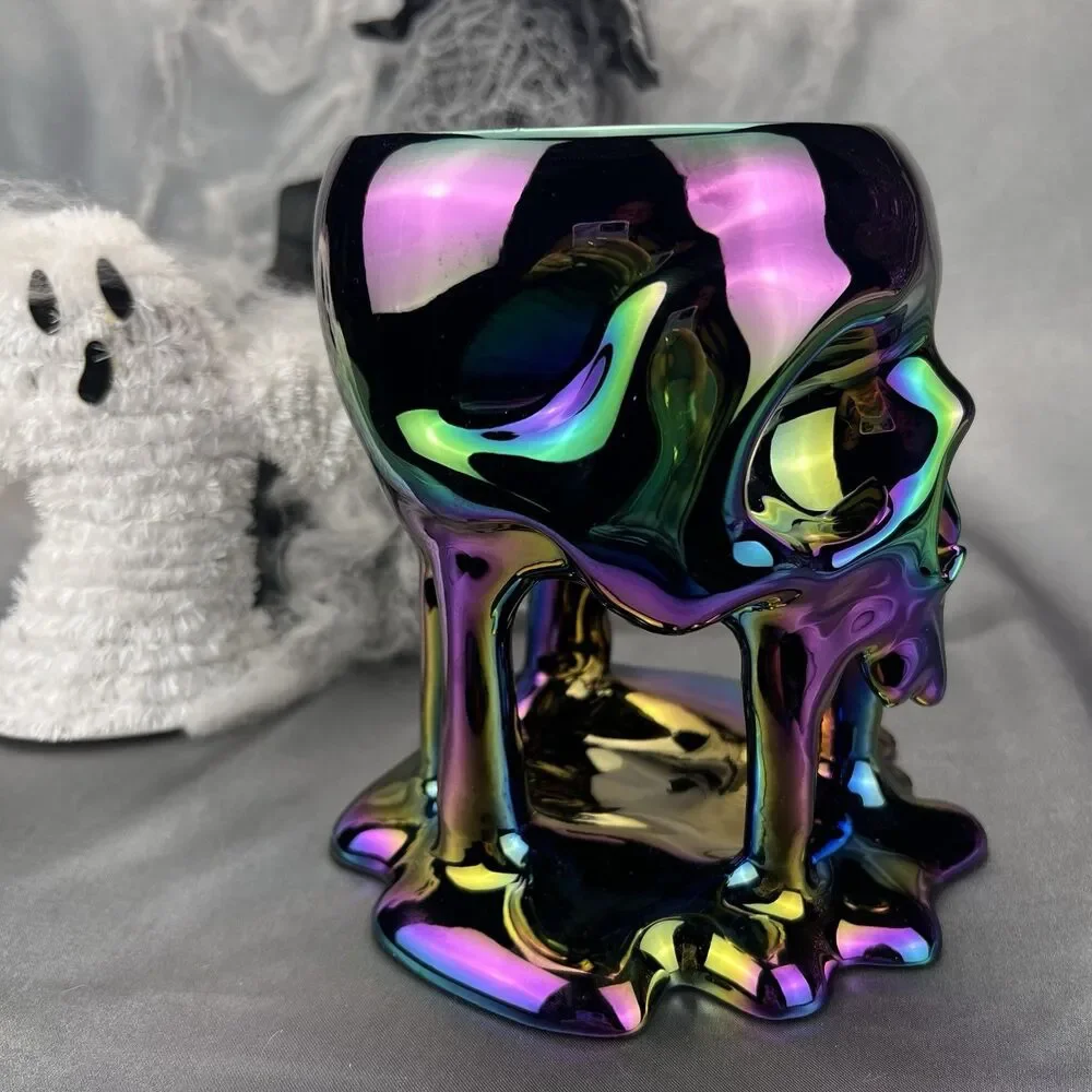 Bath‎ & Body Works HALLOWEEN 2025 Iridescent Dripping Skull 3 Wick Candle Holder